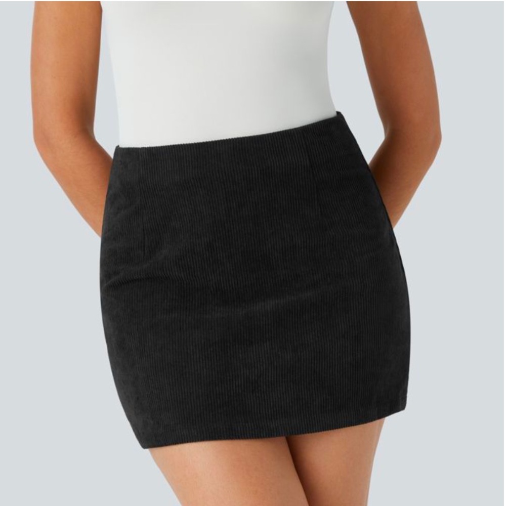 High Waisted Invisible Zipper 2-in-1 A Line Mini Corduroy Casual Skirt